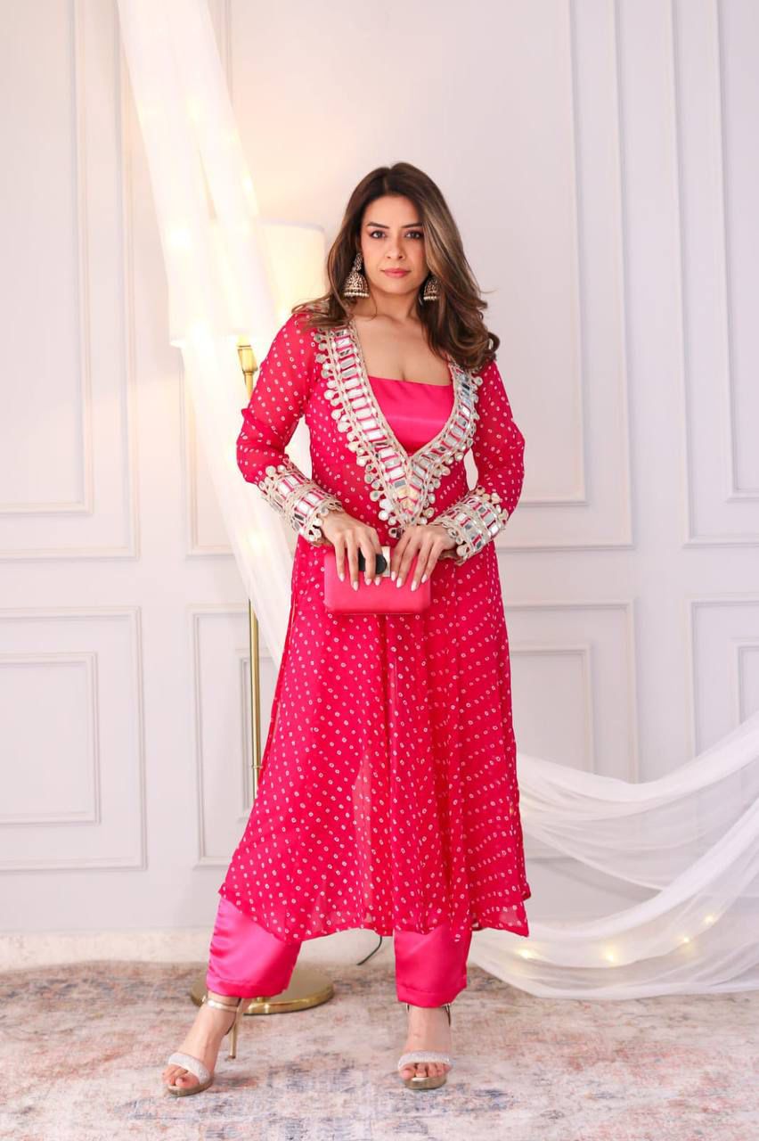 Maverick Fusion Mirror Handwork Neck Indo Kurti Set